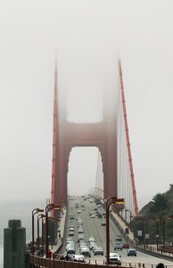 Golden Gate Bridge shrouded in fog